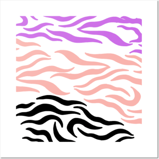 Violet Pink Black wavy pattern in Whte Posters and Art